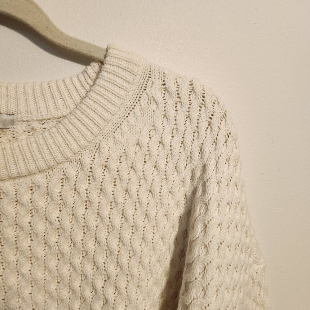 Madewell | Women's White Crewneck Knit Sweater w/ Blue Striped Trim (Size Large) - Picture 5 of 14